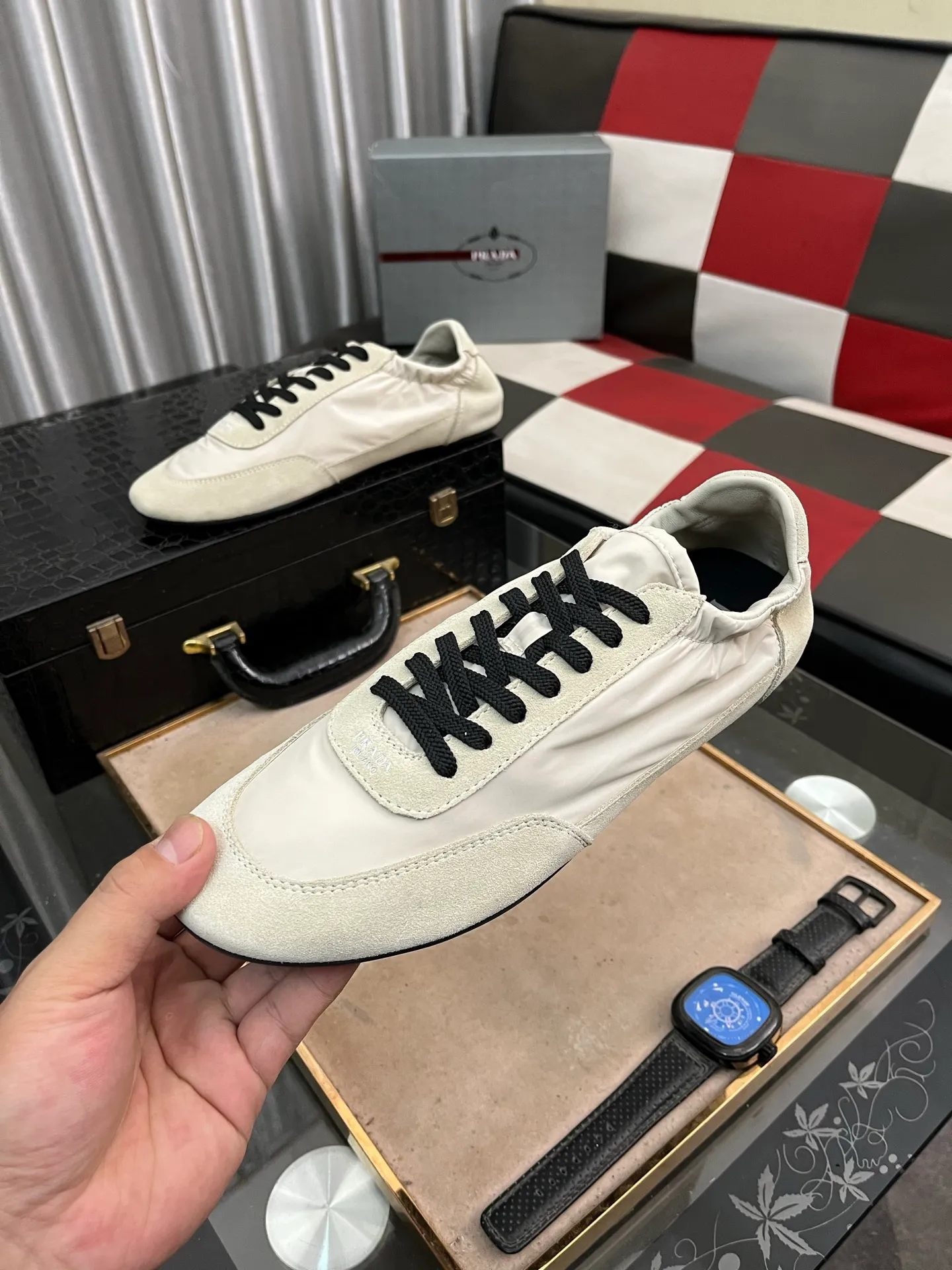 Men's shoes 💰500⌚️⌚️【PRADA】Prada - high-end quality original order 🔍🔍🔍 casual sports shoes - Upper: 🔝Nappa calfskin, brand high mercerized canvas, shoe body brand metal fasteners, tongue silk screen brand logo - Lining: water-dyed cowhide - Outsole: ultra-light TPU foam; molded outsole -Ultra-high quality control and fine workmanship: outstanding (high-end, extravagance, class) -Size: 38-446️⃣colors available